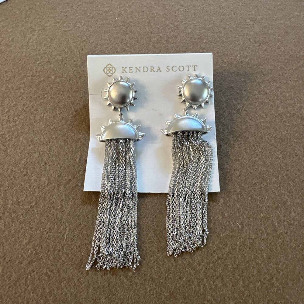 Kendra Scott Sienna Sun Statement Earrings in Silver New